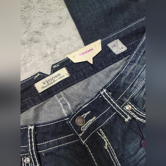 NWT Vigoss Dark Wash Boot Cut Jeans Women's 14 Embellished Embroidered Retro NEW - Picture 8 of 12